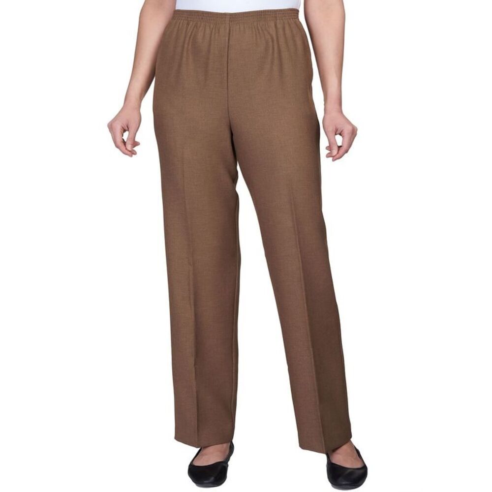 Petite Women's Classic Signature Elastic Waist Textured Trousers Taupe 12P